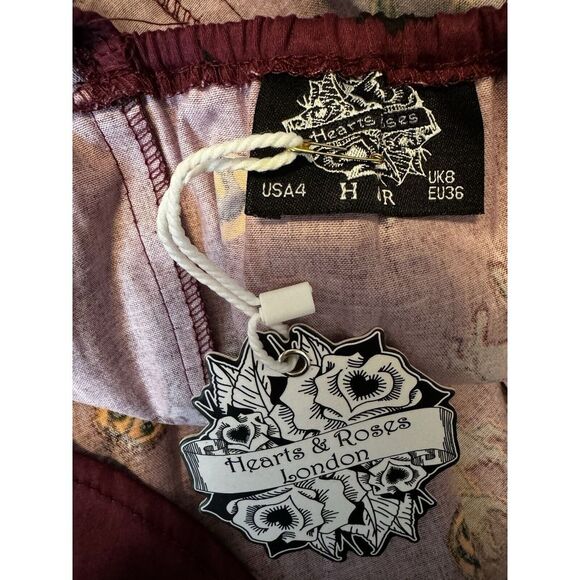 Hearts &‎ Roses London Sz 4 Halloween Burgundy Cats Lace Up Goth Romantic Witchy - Picture 10 of 10